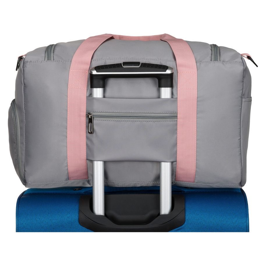 Sportowa torba podróżna z poliestru w szaro-różowym kolorze zamykana na suwak - Peterson