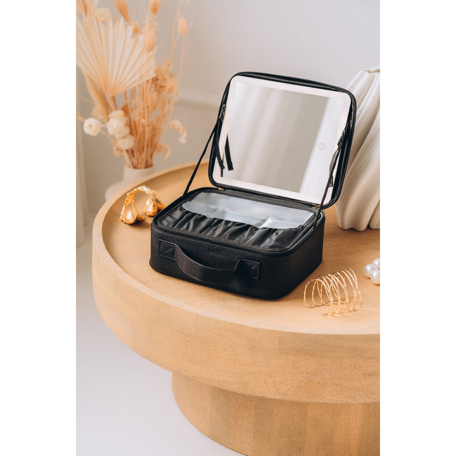 Czarna szkatułka na biżuterię wykonana ze skóry ekologicznej, zamykana suwakiem - Peterson