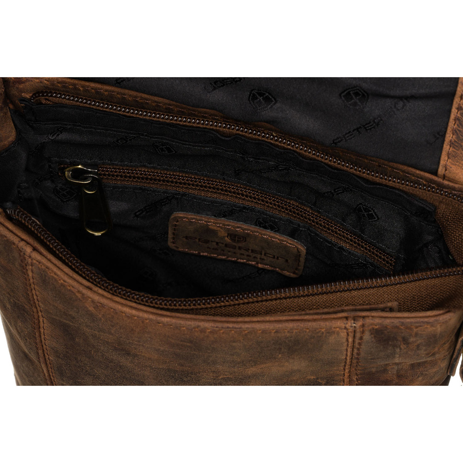 Skórzana listonoszka męska w brązowym kolorze zamykana suwakiem i zatrzaskami - Peterson