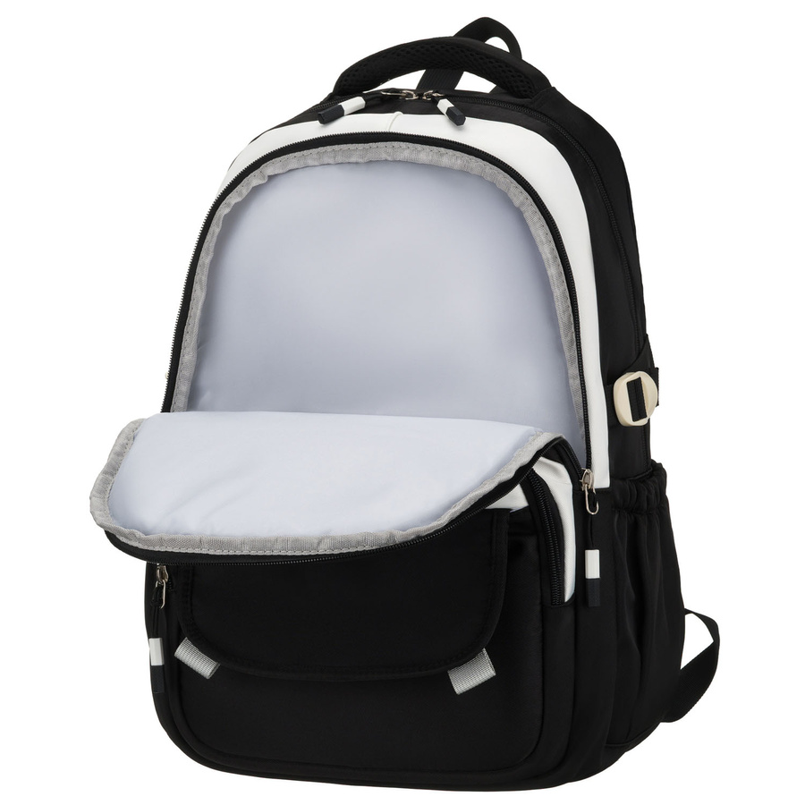 Młodzieżowy plecak szkolny z poliestru w czarnym kolorze z przegrodą na laptopa, odporny na wilgoć - Peterson