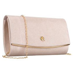 Wizytowa torebka damska wykonana z tkaniny syntetycznej w beżowym kolorze - Rovicky