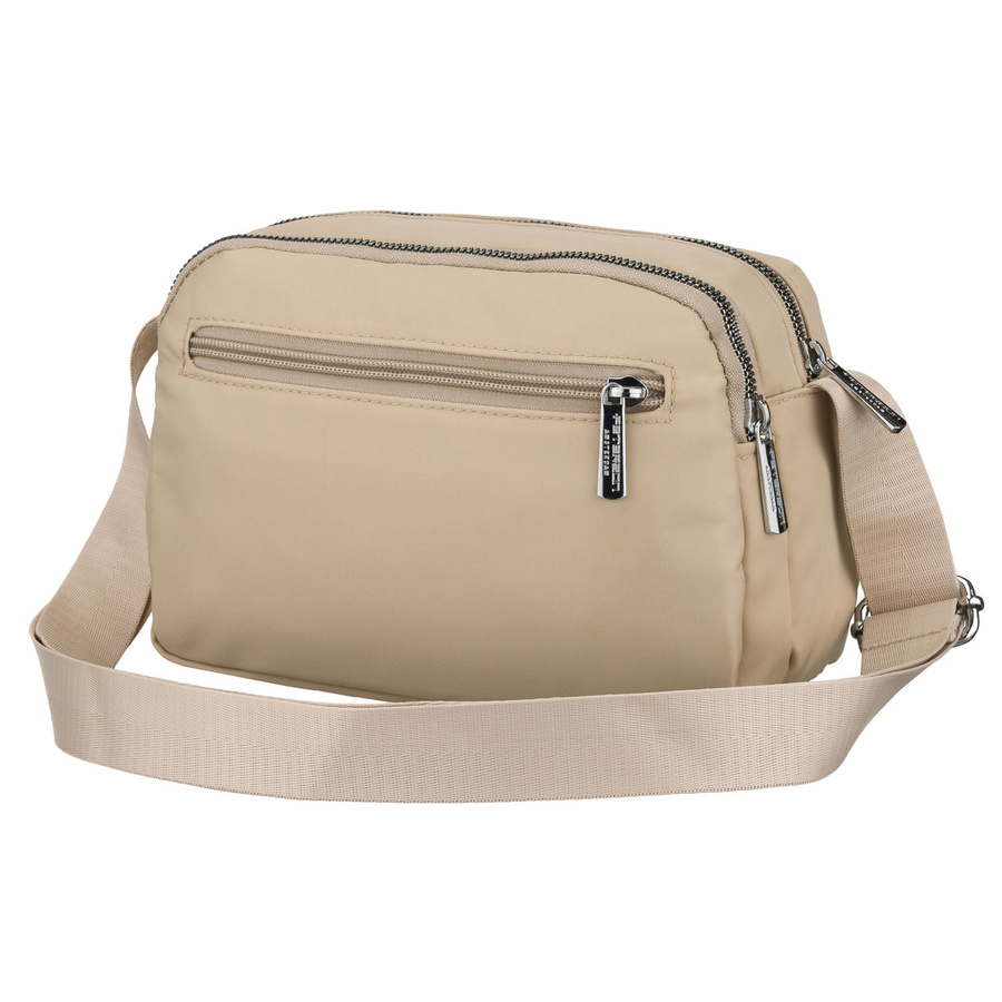 Listonoszka damska z poliestru w kolorze ecru, dwukomorowa z zewnętrzną kieszonką - Peterson