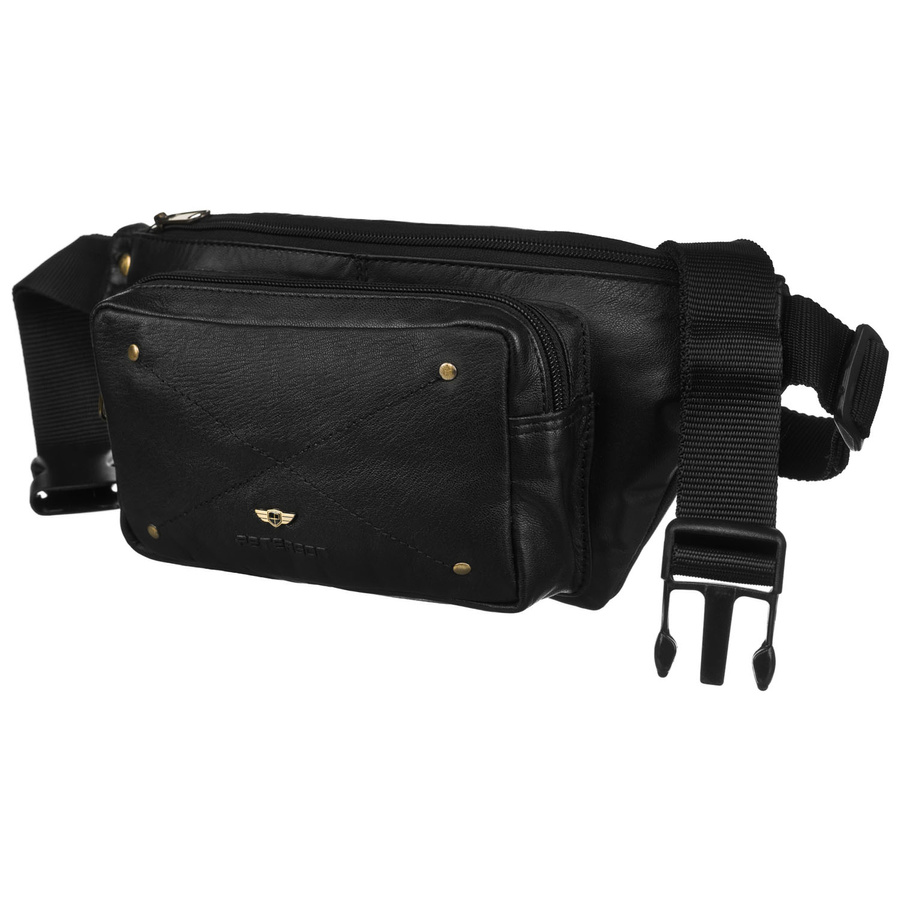 Skórzana nerka męska w czarnym kolorze zamykana na suwak - Peterson