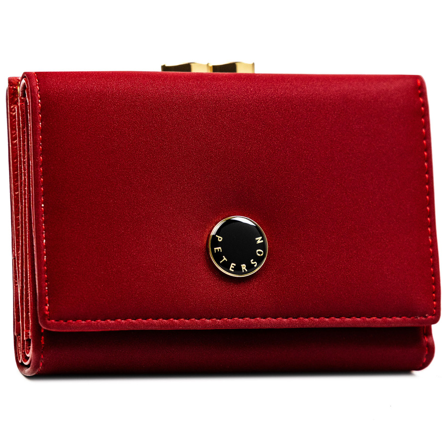 Średniej wielkości, czerwony portfel damski wykonany ze skóry naturalnej i ekologicznej - Peterson