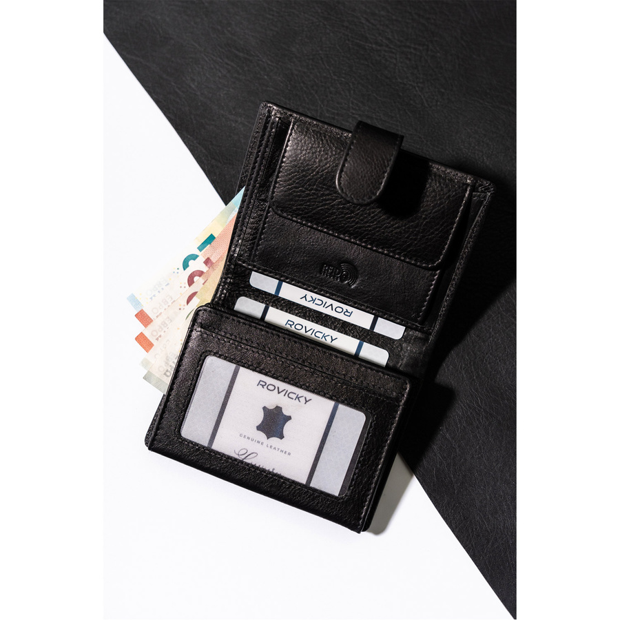 Męski portfel skórzany z zapinką na zatrzask - Rovicky