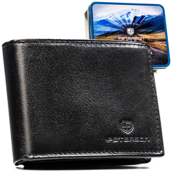 Czarny portfel męski ze skóry naturalnej wyposażony w system RFID - Peterson