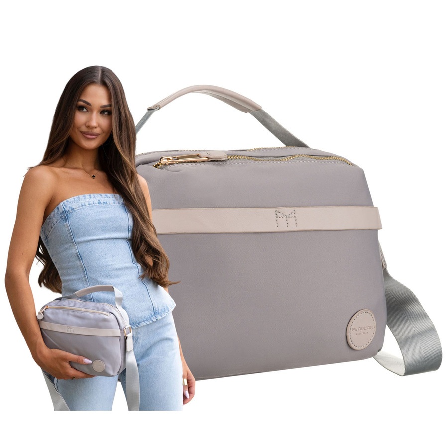 Listonoszka damska z nylonu w szarym kolorze zamykana suwakiem - Peterson