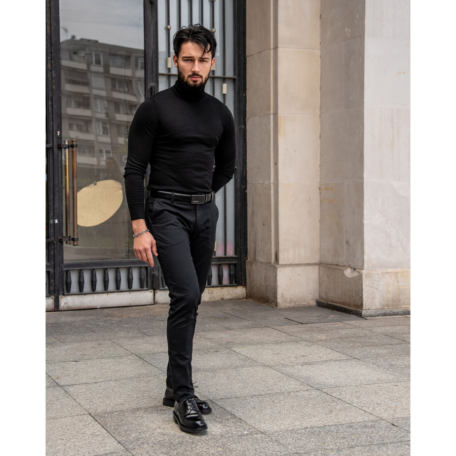 Skórzany, szeroki pasek męski z klamrą automatyczną - Peterson