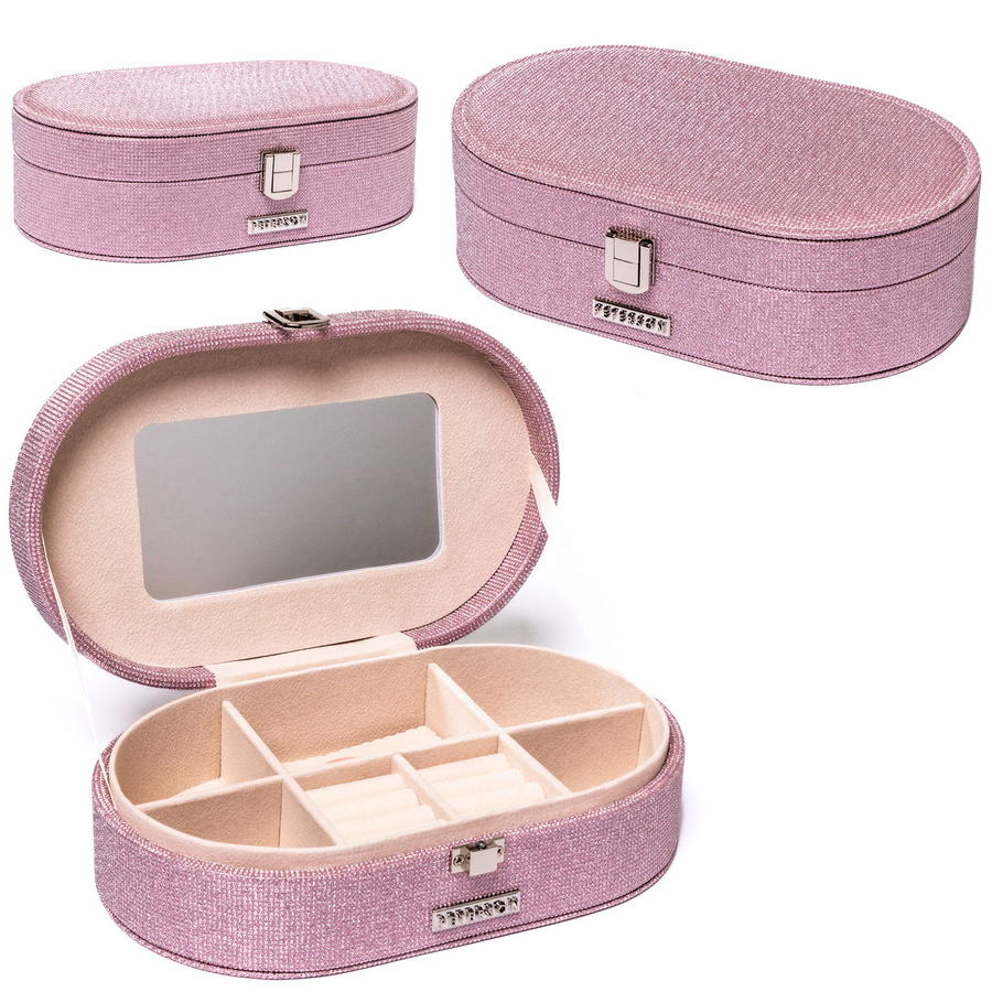 Różowa szkatułka na biżuterię z wbudowanym lusterkiem - Peterson