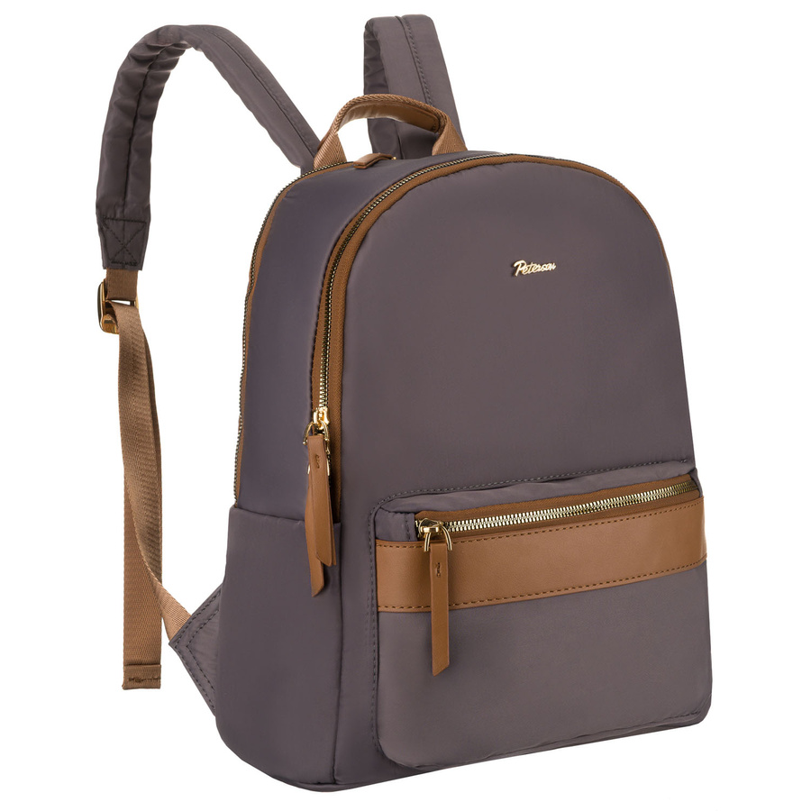 Szary, miejski plecak damski z poliestru zamykany suwakami - Peterson