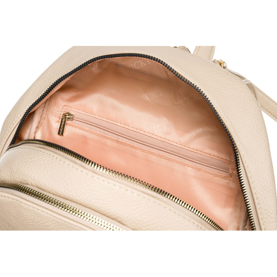 Wygodny plecak beżowy ze złotymi zamkami - Rovicky