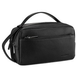 Elegancka saszetka męska ze skóry ekologicznej w czarnym kolorze zamykana suwakiem - Rovicky