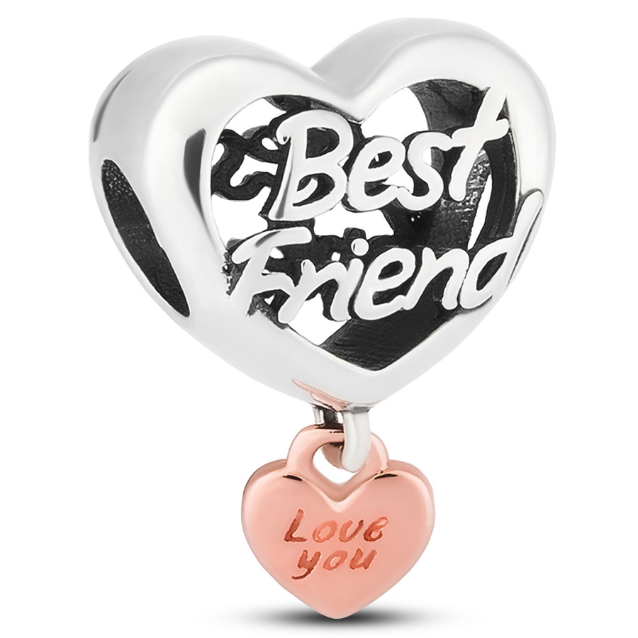 Srebrny charms serce z napisem best friend do modułowej bransoletki - Peterson