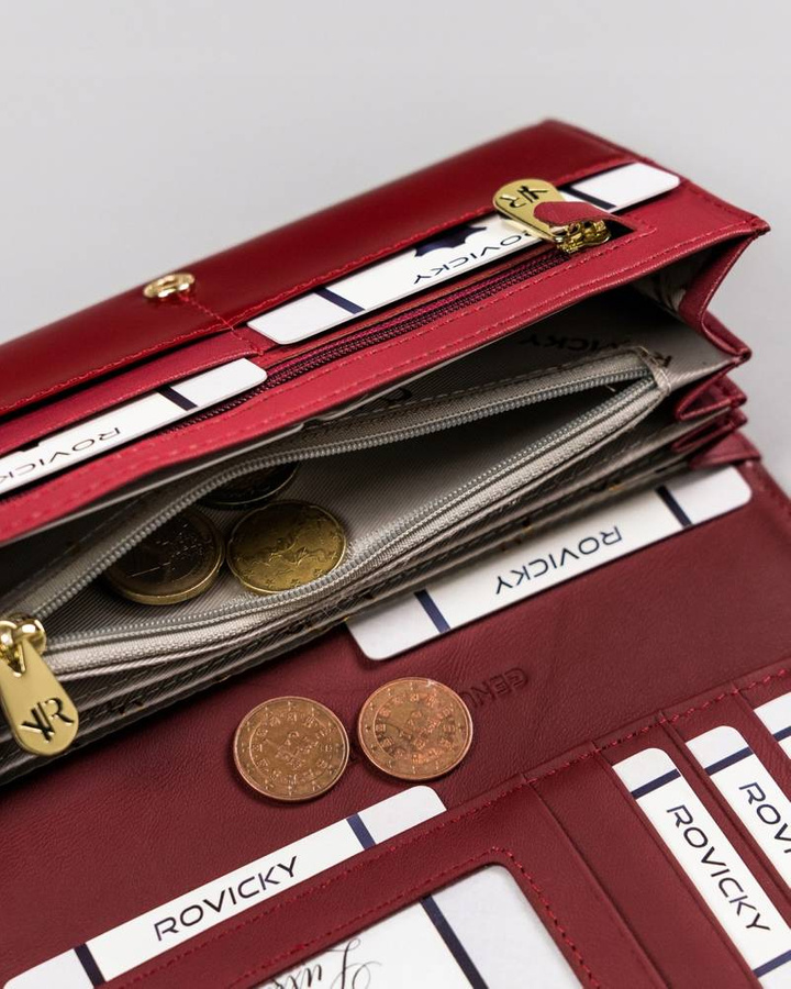 Duży, pojemny portfel damski ze skóry lakierowanej na zatrzask - Rovicky