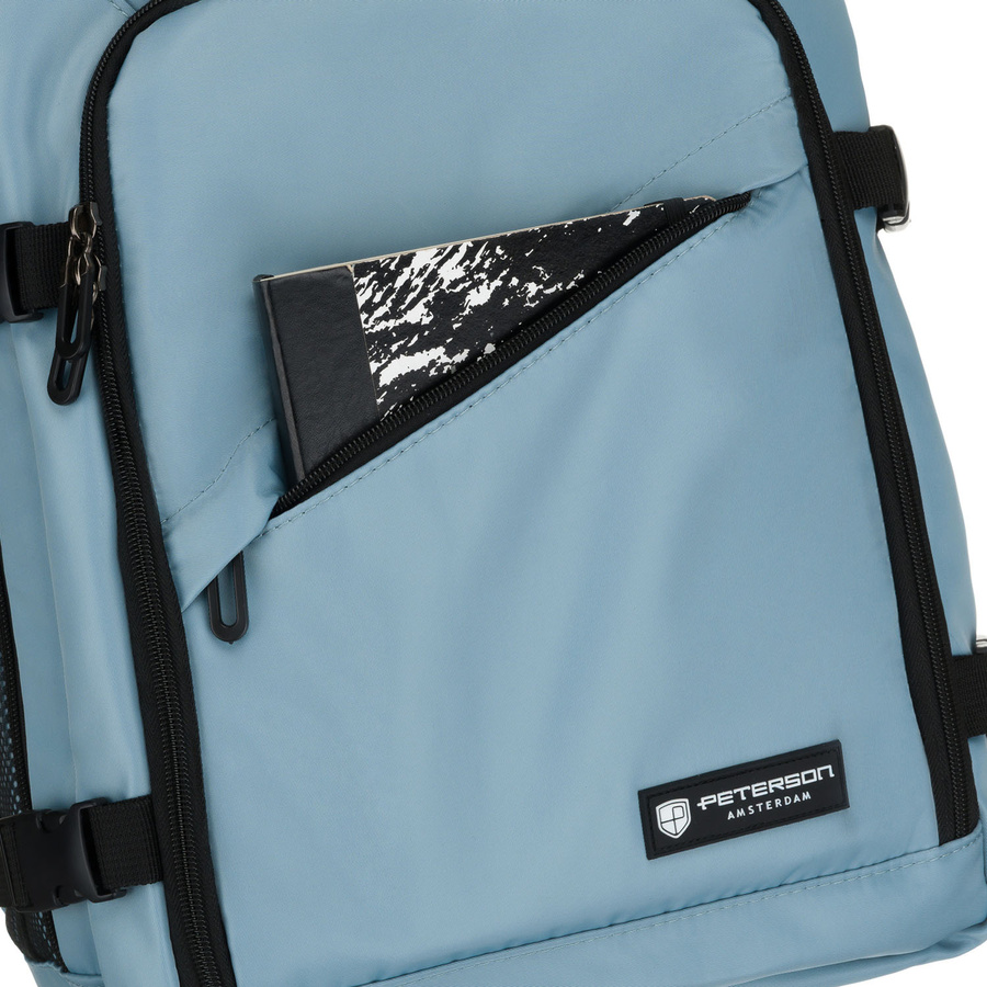 Plecak podróżny w niebieskim kolorze, dwukomorowy i zawieszony na regulowanych szelkach - Peterson