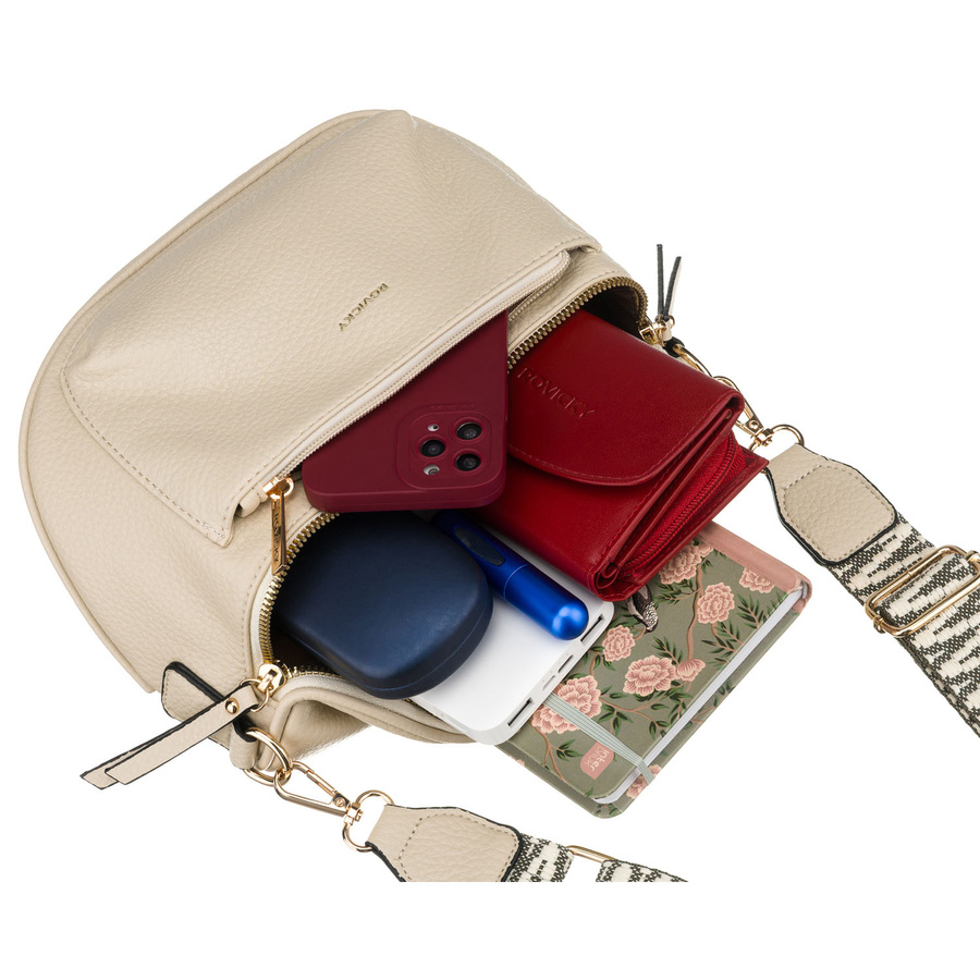 Beżowa listonoszka damska ze skóry ekologicznej zamykana suwakiem - Rovicky