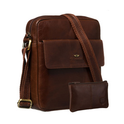 Brązowa listonoszka męska ze skóry naturalnej, zamykana suwakiem - Peterson