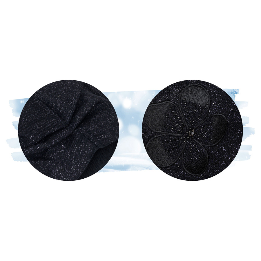 Czapka damska z haftem i kryształkami, czarna - Peterson