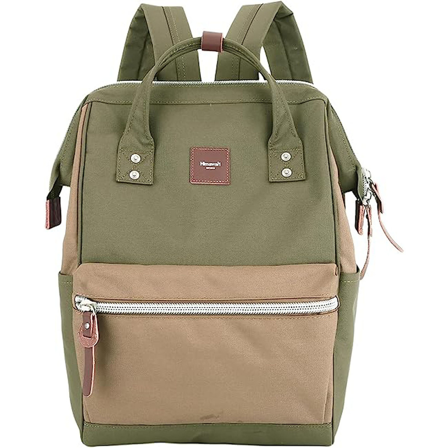 Zielono-brązowy, wodoodporny plecak na laptopa z portem USB - Himawari