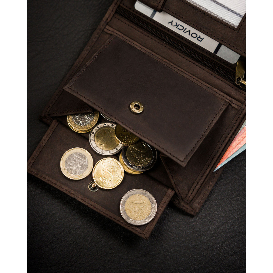 Portfel męski ze skóry naturalnej w brązowym kolorze z tłoczeniem w kształcie psa