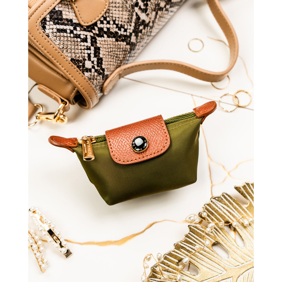 Etui na klucze z poliestru i skóry ekologicznej w kolorze khaki - Peterson