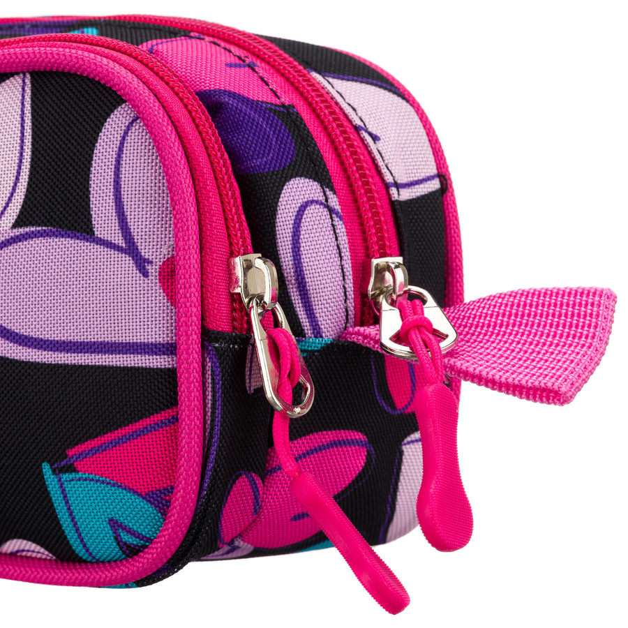 Wielokolorowy piórnik szkolny z poliestru w serduszka, zamykany suwakami - Peterson