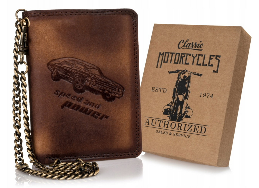 Duży, skórzany portfel męski z łańcuszkiem