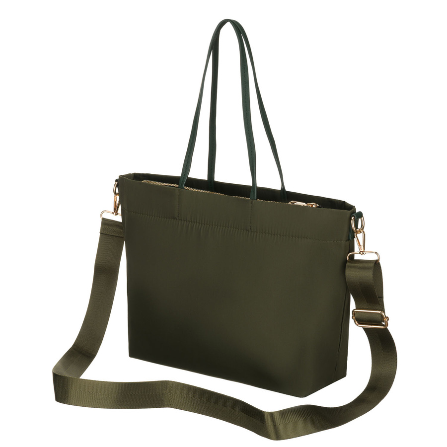 Zielona shopperka damska z nylonu, jednokomorowa z doczepianym, regulowanym paskiem - Peterson