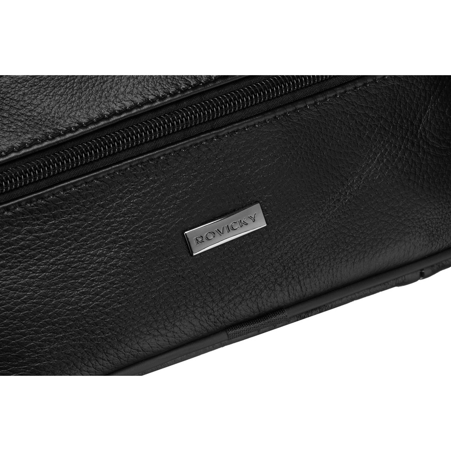 Skórzana saszetka męska w czarnym kolorze z kieszeniami zewnętrznymi - Rovicky