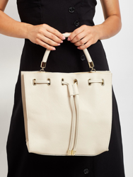 Kwadratowy shopper bag ściągany troczkiem, skóra naturalna — Rovicky