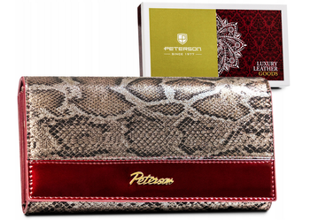 Lakierowany portfel damski ze wzorem wężowej skóry — Peterson