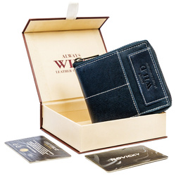 Skórzany, kwadratowy portfel męski na zamek w stylu retro, RFID — Always Wild