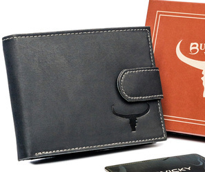 Skórzany portfel z zapinką i ochroną kart RFID — Buffalo Wild