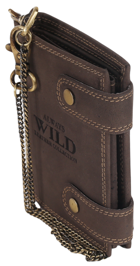 Atrakcyjny, skórzany portfel męski z mosiężnym łańcuchem - Always Wild