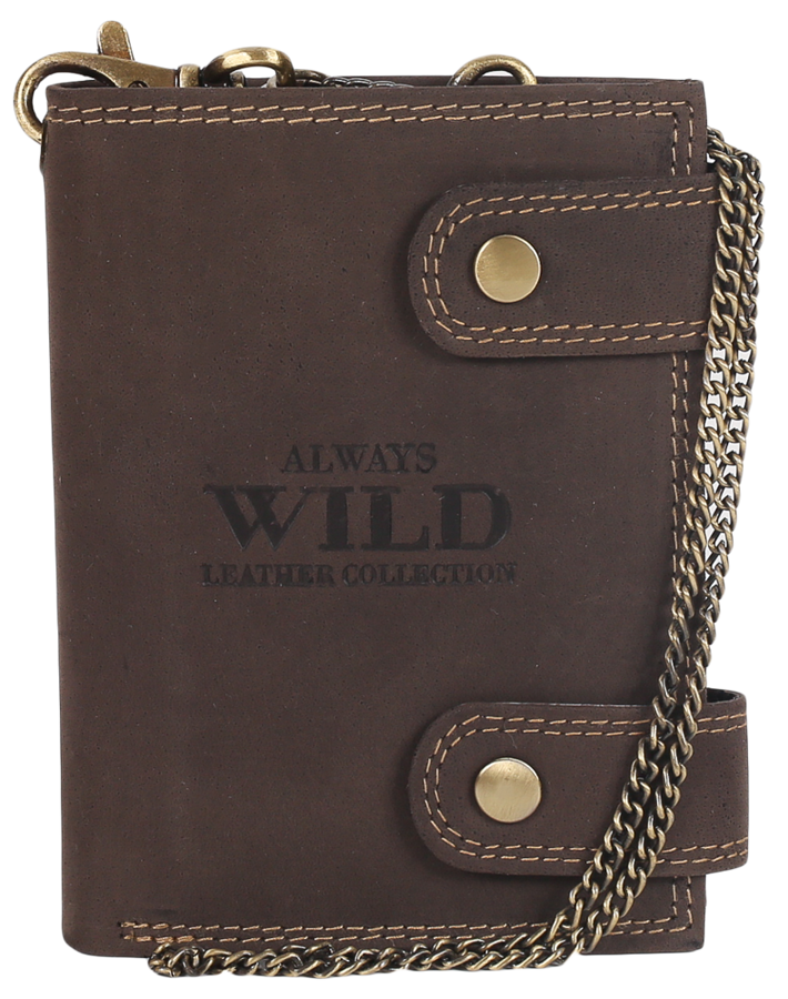 Atrakcyjny, skórzany portfel męski z mosiężnym łańcuchem — Always Wild