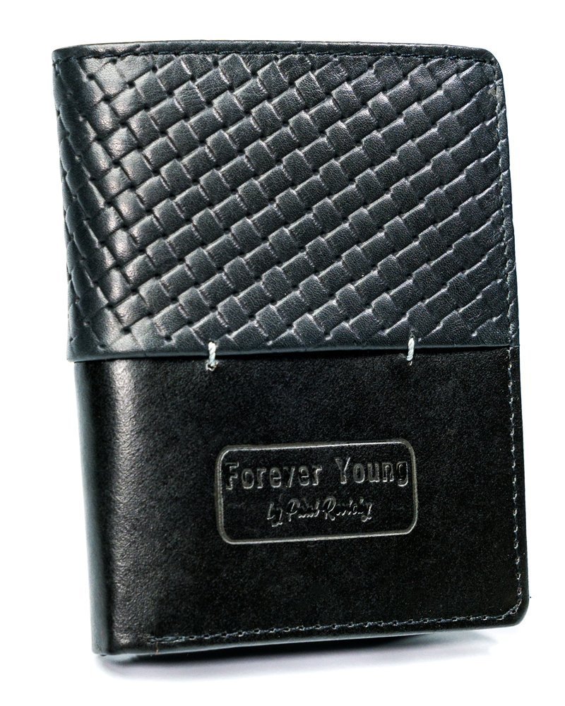 Czarny portfel męski skórzany Forever Young® z przeszyciem
