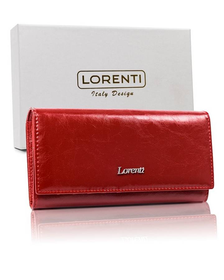 Duży czerwony portfel damski skóra RFID - Lorenti
