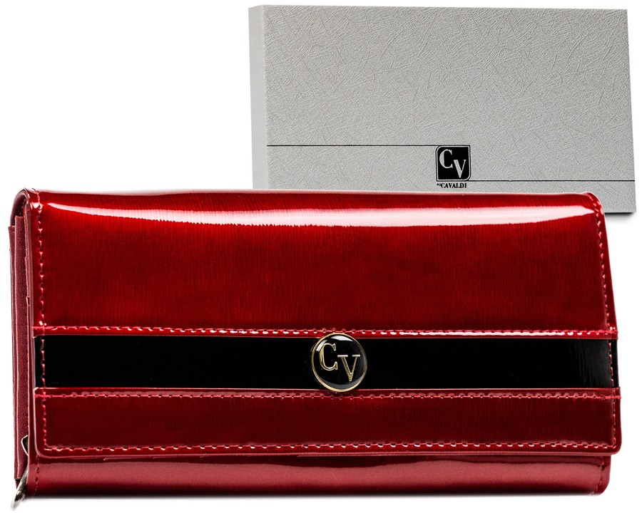 Duży elegancki portfel damski z lakierowanej skóry naturalnej - Cavaldi