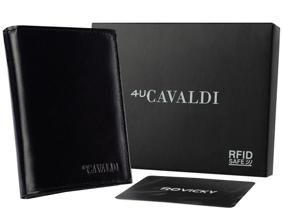Duży, pionowy portfel męski bez zapięcia ze skóry naturalnej, RFID — Cavaldi