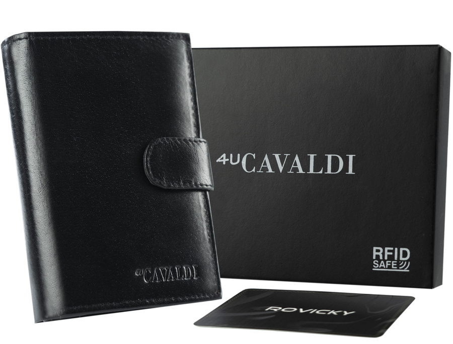 Duży, pionowy portfel męski z zapinką, skóra naturalna, RFID — Cavaldi