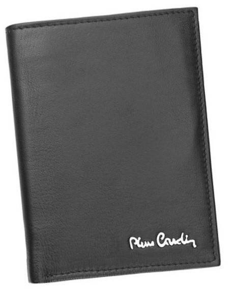 Duży, pionowy portfel męski ze skóry naturalnej z metalowym logo RFID — Pierre Cardin