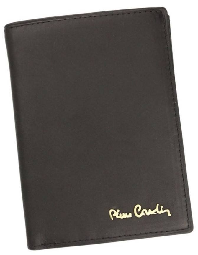 Duży portfel męski pionowy ze skóry naturalnej z metalowym logo — Pierre Cardin