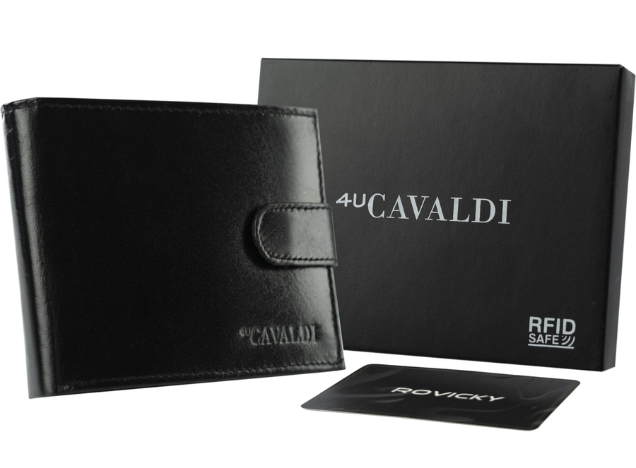 Duży, poziomy portfel męski z zapinką, skóra naturalna, RFID — Cavaldi