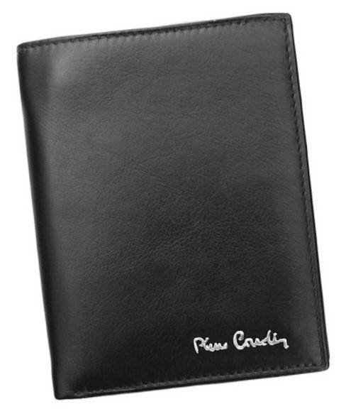 Duży, składany portfel męski pionowy ze skóry naturalnej — Pierre Cardin