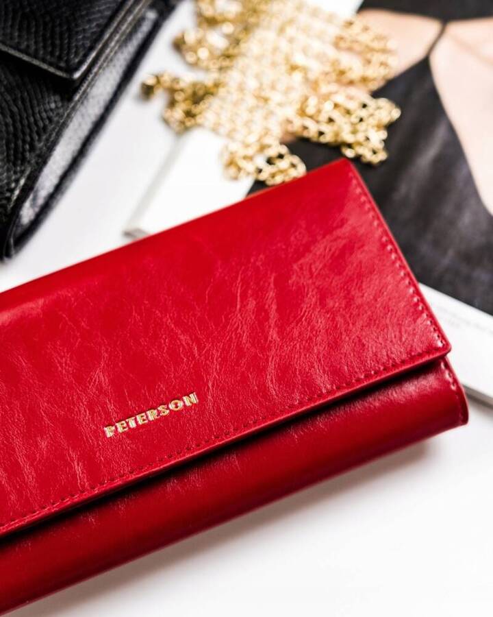 Duży skórzany portfel damski z klapką - Peterson