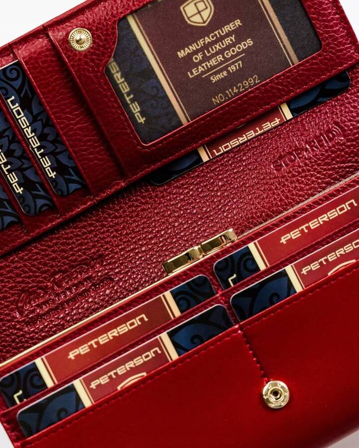 Duży skórzany portfel damski z klapką - Peterson