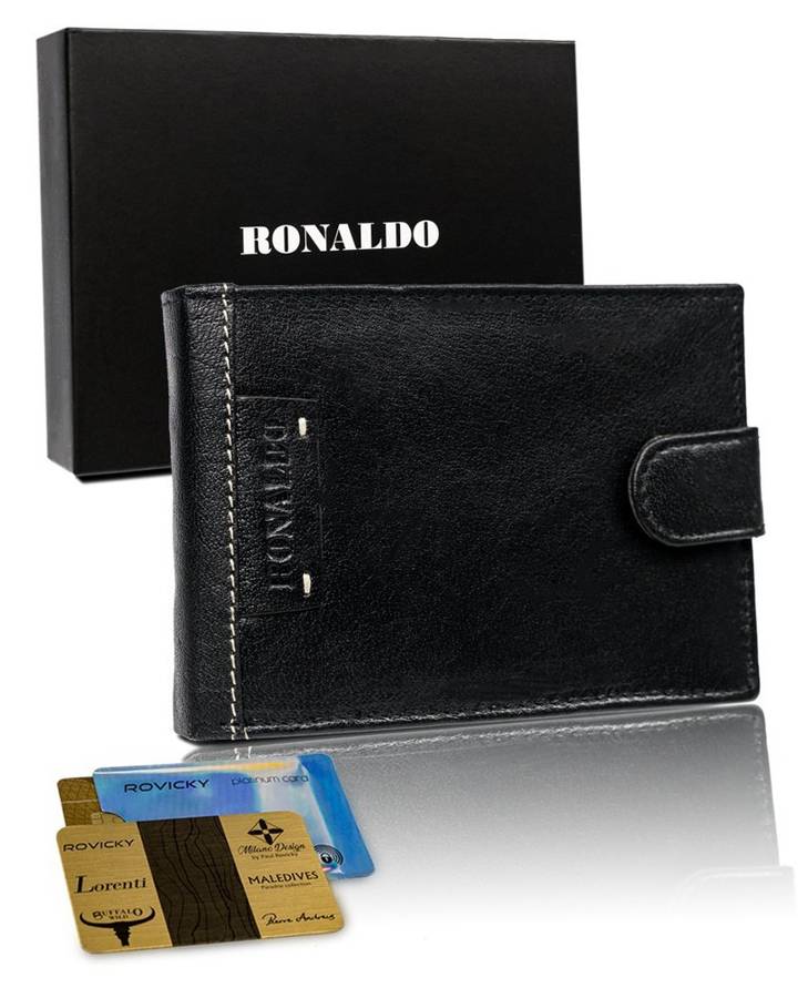 Duży, skórzany portfel męski z ozdobnymi przeszyciami — Ronaldo