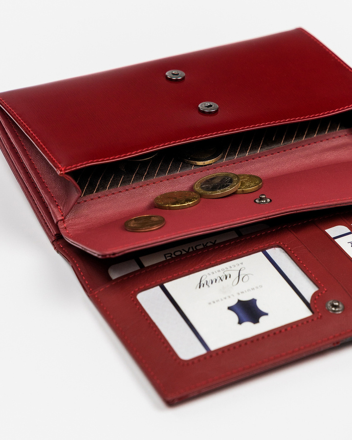 Elegancki czerwony portfel damski z lakierowanej skóry naturalnej - Cavaldi