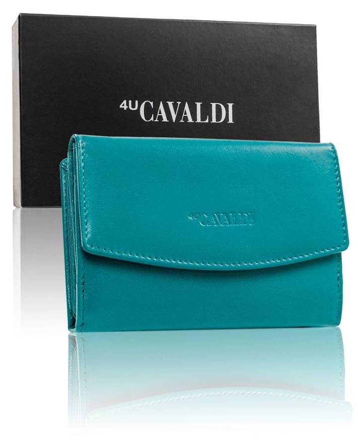Gładki, skórzany portfel damski z klapką i dwiema sekcjami — Cavaldi