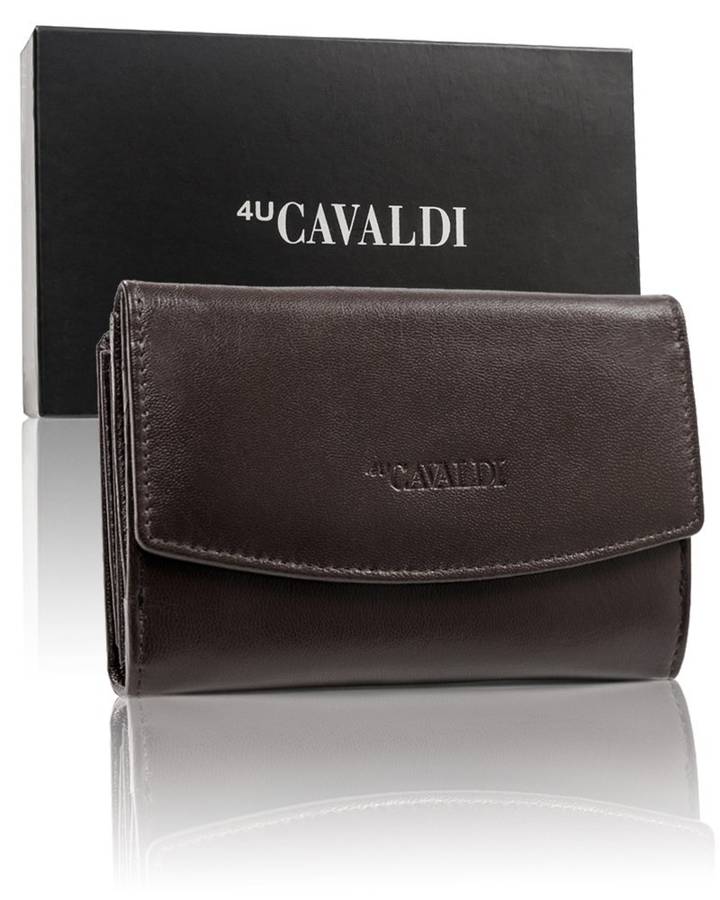 Gładki, skórzany portfel damski z klapką i dwiema sekcjami RFID — Cavaldi